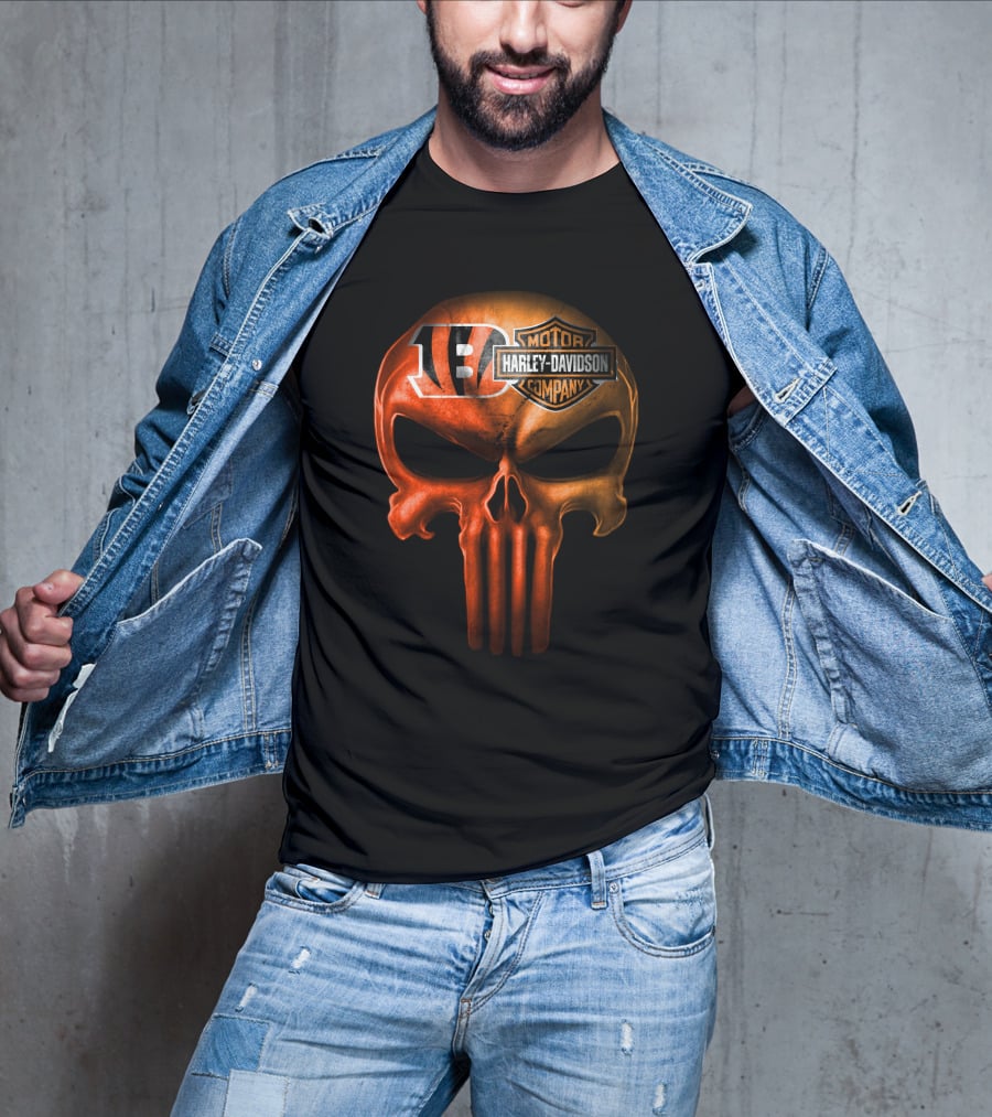 Cincinnati Bengals Harley Davidson Skull T-Shirt