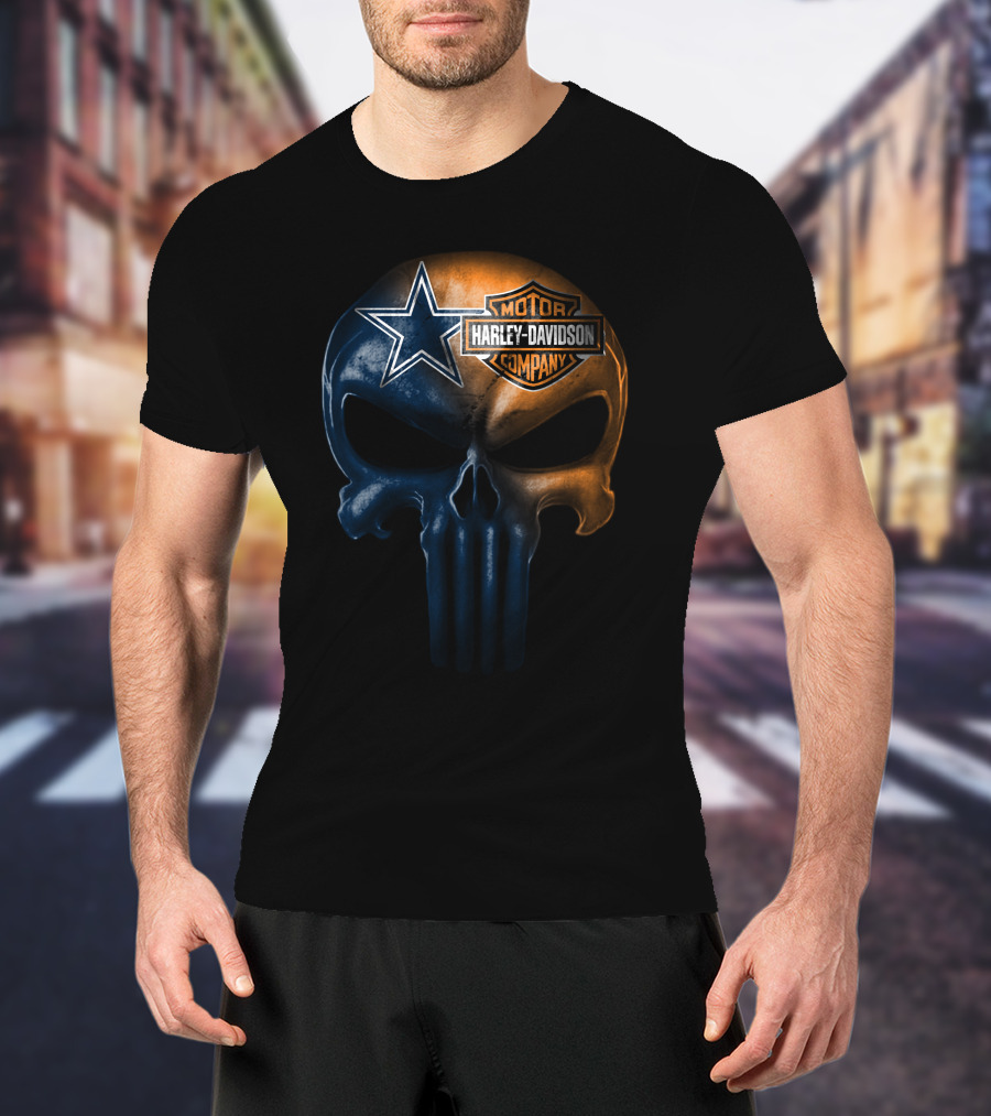 Dallas Cowboys Skull Harley Davidson Collaboration T-Shirt