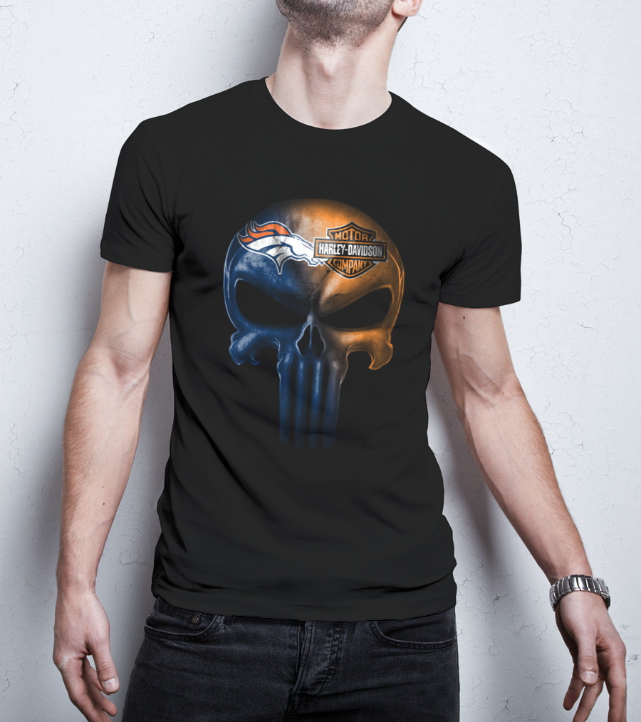 Denver Broncos Harley Davidson Skull T-Shirt