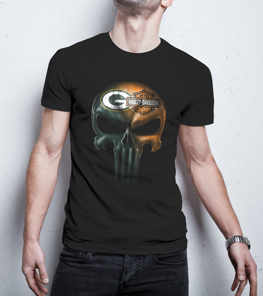 Green Bay Packers Harley Davidson Skull T-Shirt