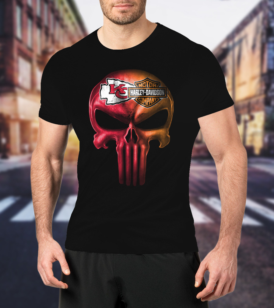 Kansas City Chiefs Skull Harley Davidson Motor Company T-Shirt