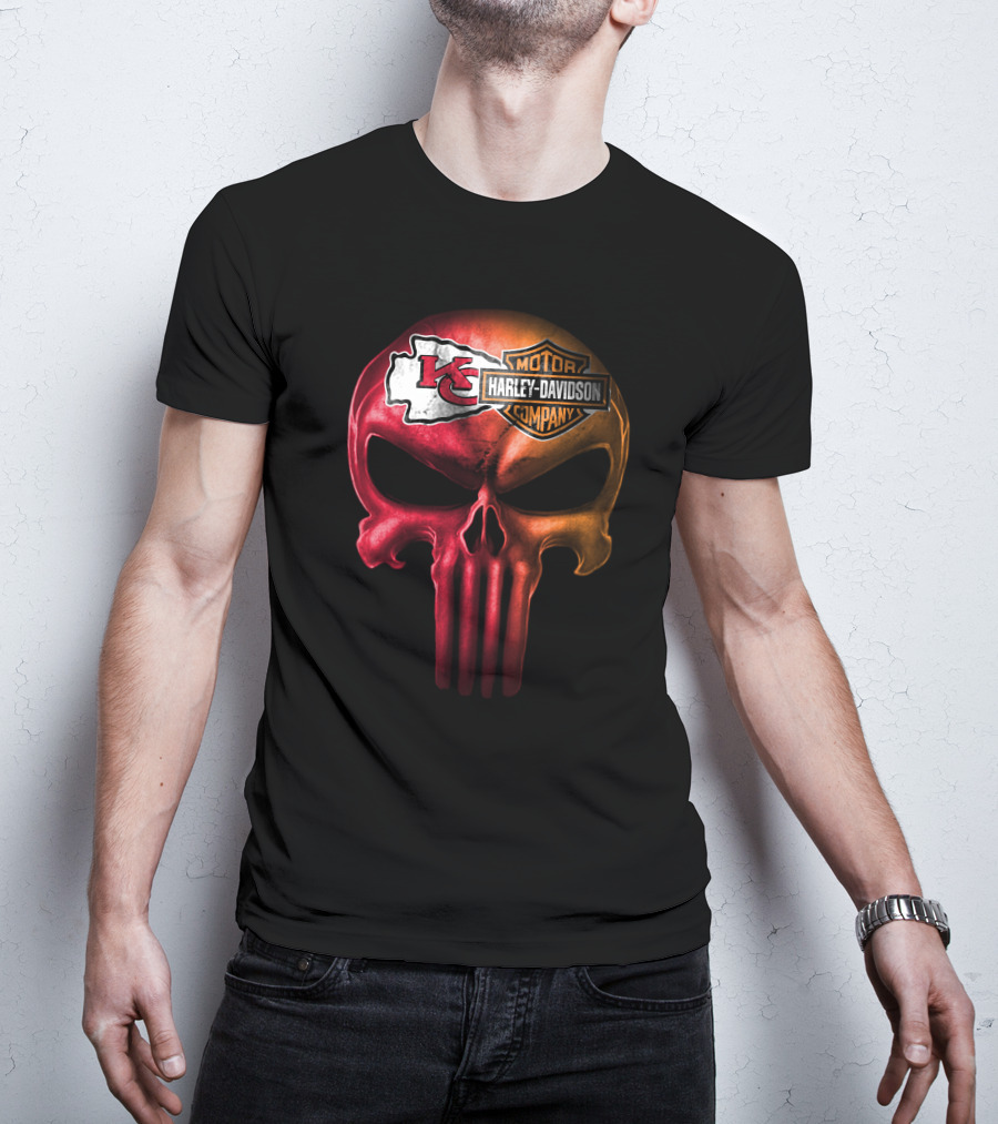 Kansas City Chiefs Skull Harley Davidson Motor Company T-Shirt