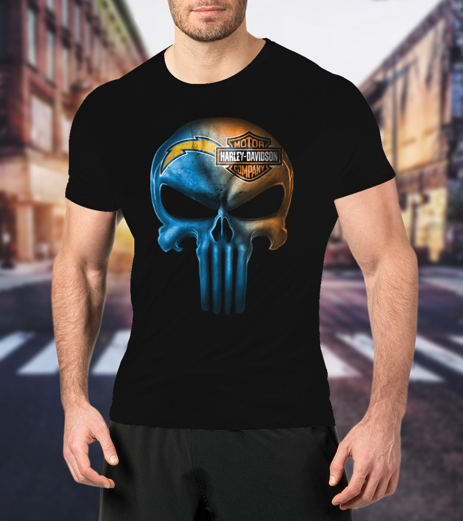 Los Angeles Chargers Skull Harley Davidson Motor Company T-Shirt
