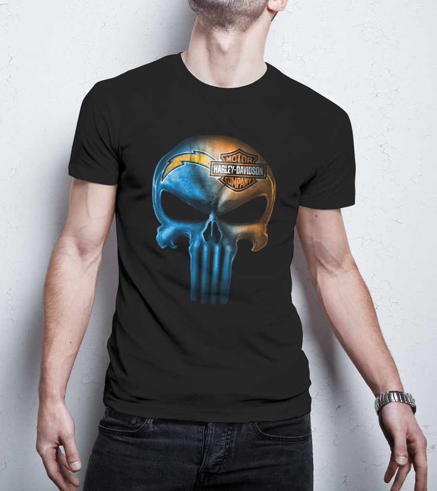 Los Angeles Chargers Skull Harley Davidson Motor Company T-Shirt