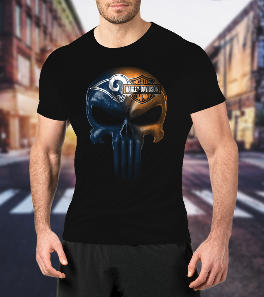 Los Angeles Rams Skull Harley Davidson Logo Fusion T-Shirt