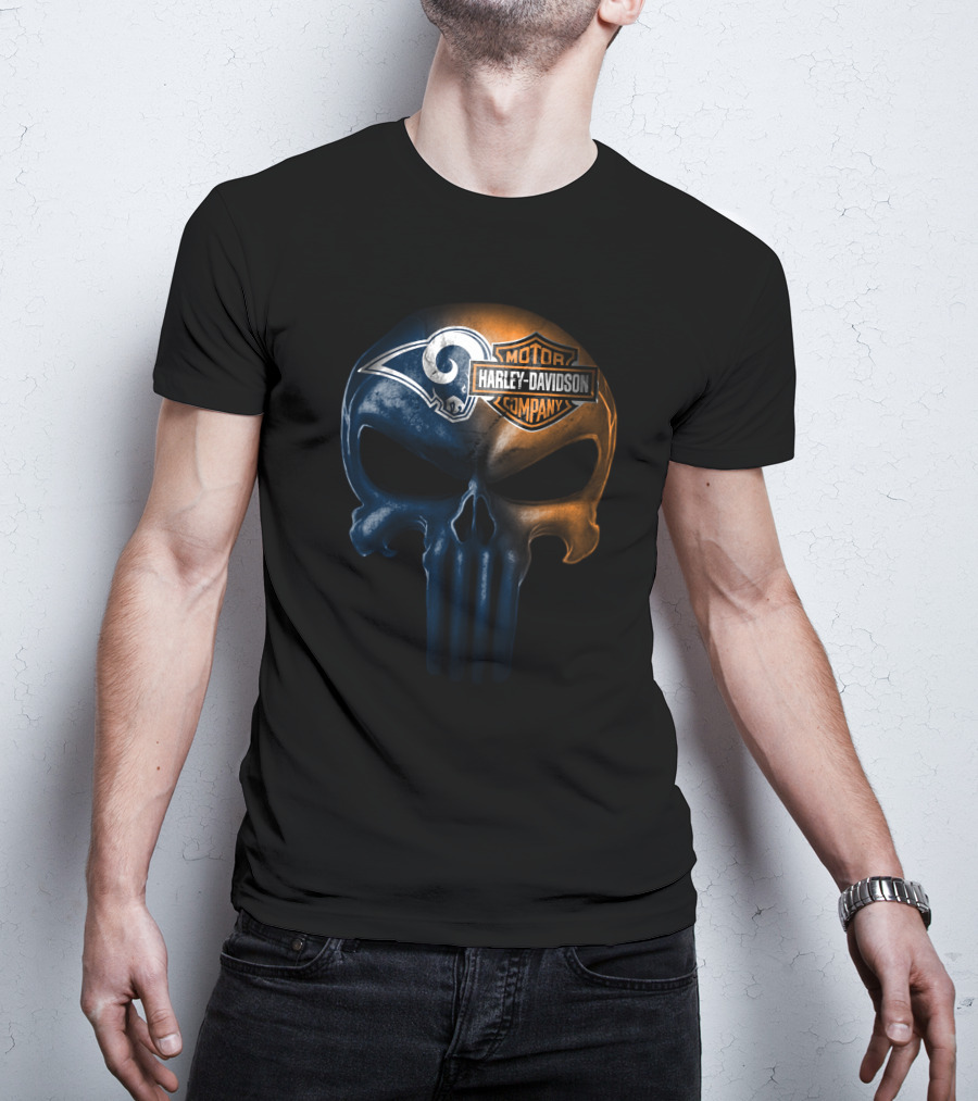 Los Angeles Rams Skull Harley Davidson Logo Fusion T-Shirt