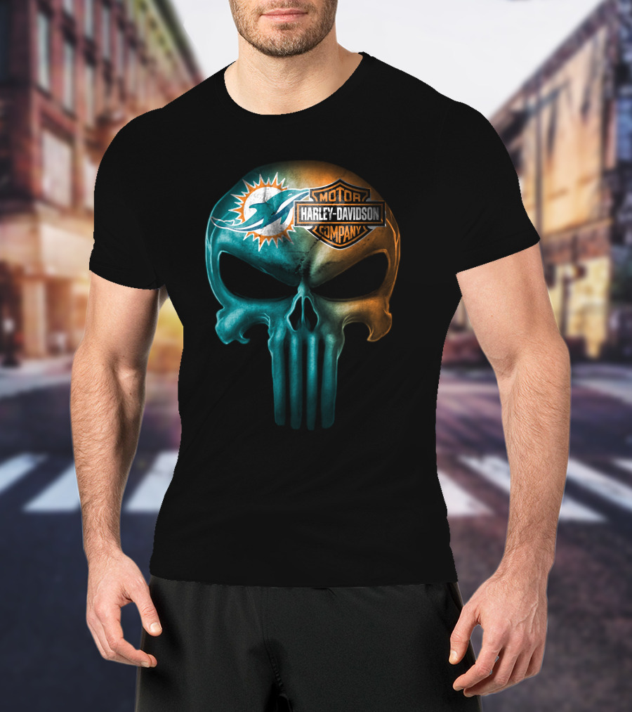 Miami Dolphins Harley Davidson Skull T-Shirt