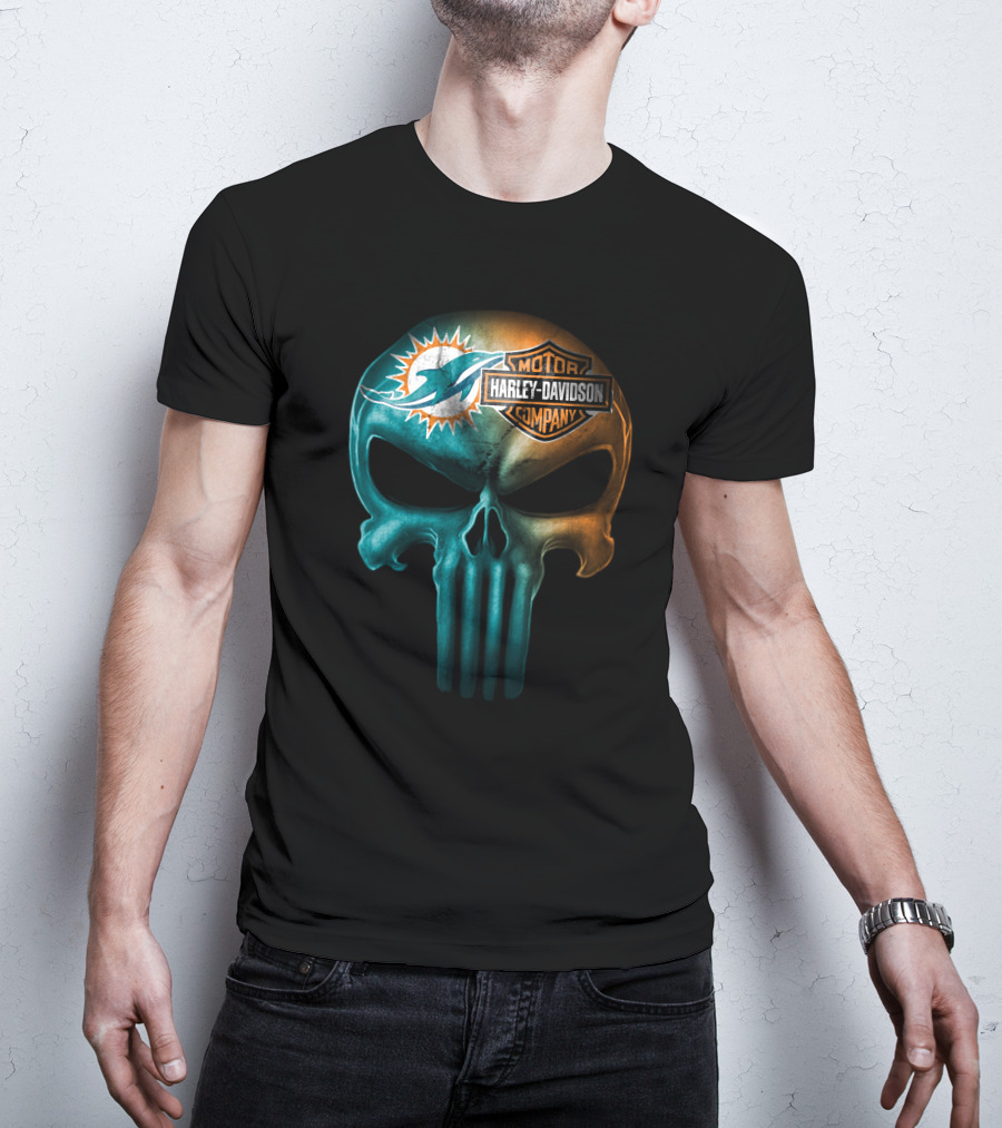 Miami Dolphins Harley Davidson Skull T-Shirt