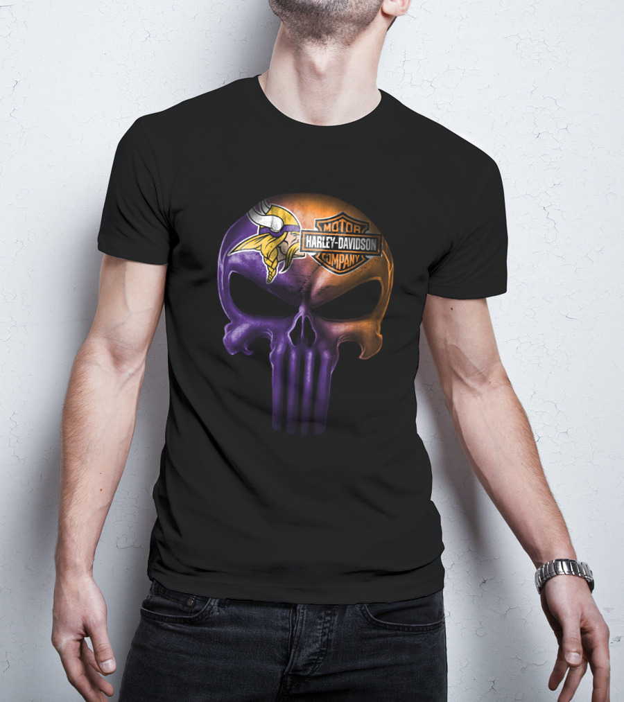 Minnesota Vikings Skull Harley Davidson Motor Company T-Shirt