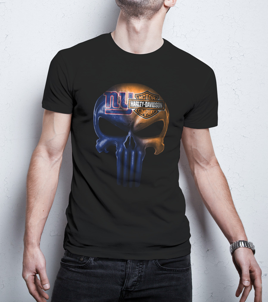New York Giants Harley Davidson Skull Logo Combination T-Shirt