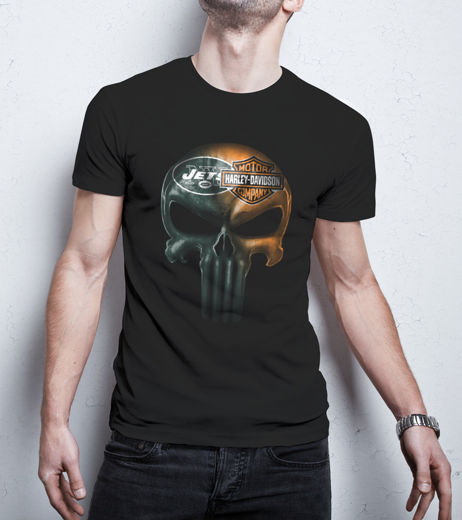 New York Jets Harley Davidson Skull Mashup T-Shirt