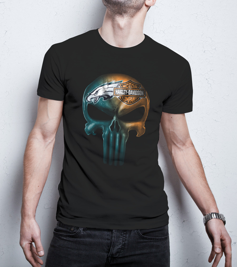 Philadelphia Eagles Harley Davidson Skull T-Shirt