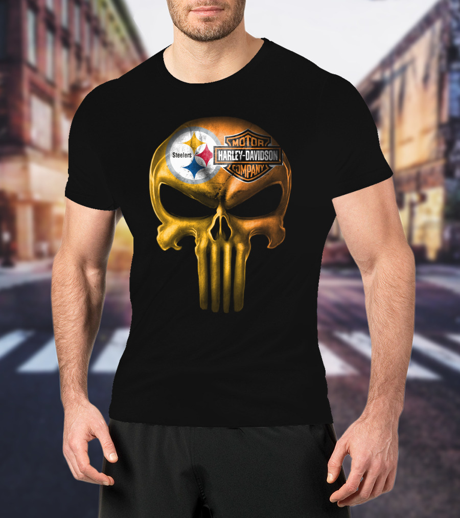 Pittsburgh Steelers Harley Davidson Skull T-Shirt
