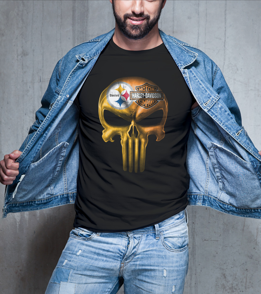 Pittsburgh Steelers Harley Davidson Skull T-Shirt