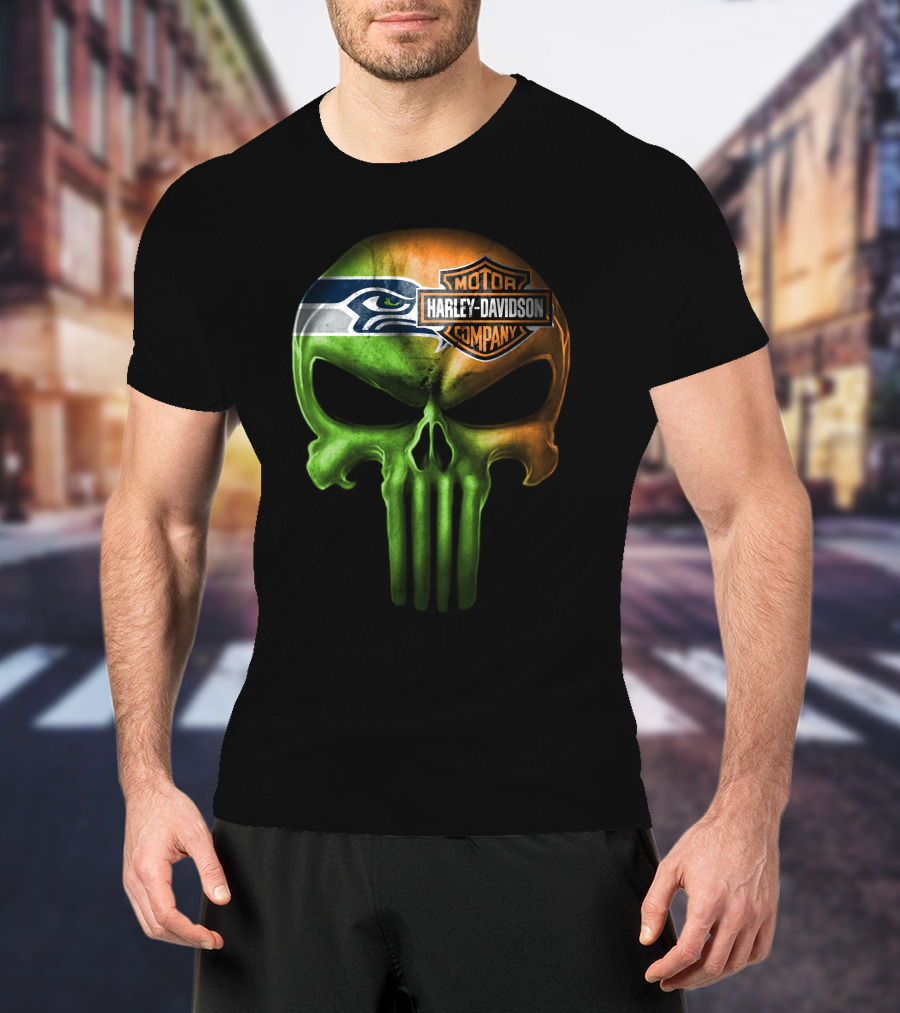 Seattle Seahawks Skull Harley Davidson T-Shirt