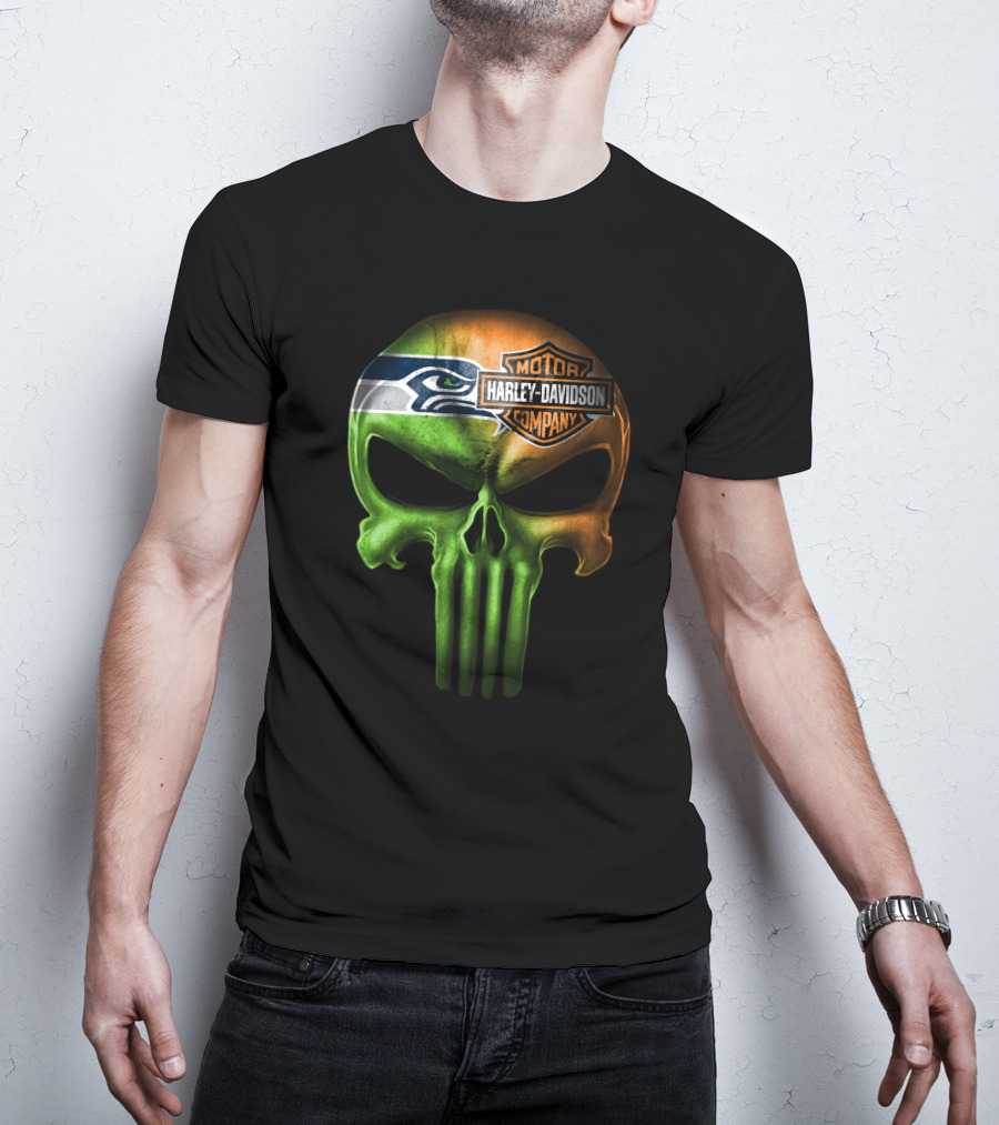 Seattle Seahawks Skull Harley Davidson T-Shirt