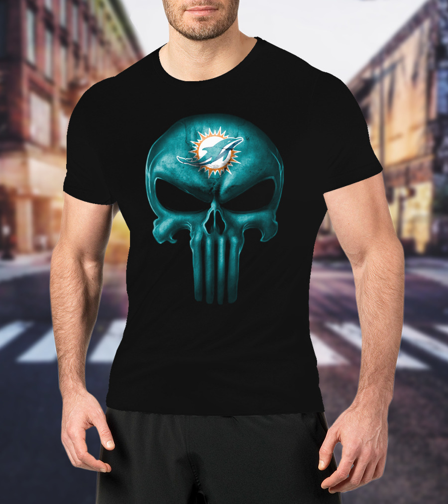 Miami Dolphins Punisher Skull Icon T-Shirt
