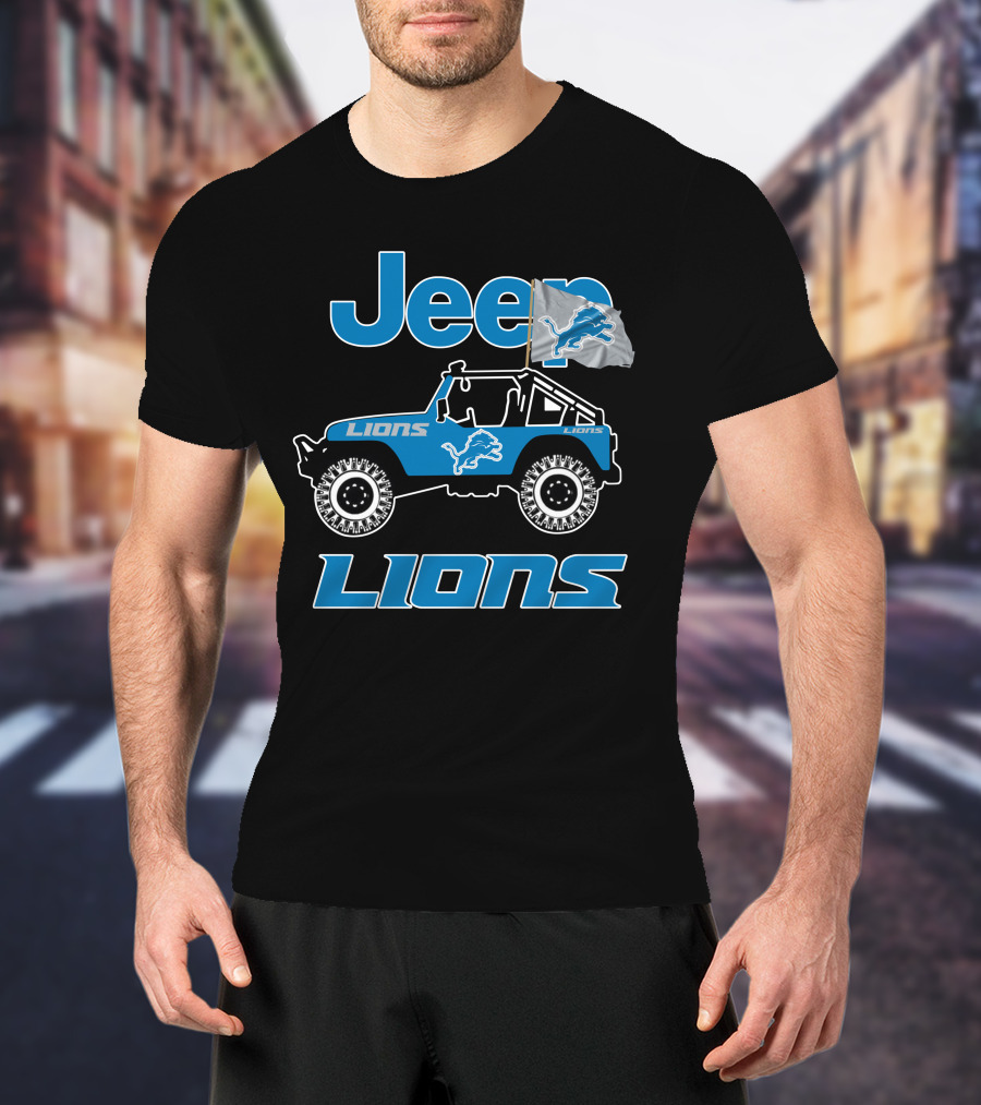 Jeep Lions Detroit Lions Flag Adventure T-Shirt