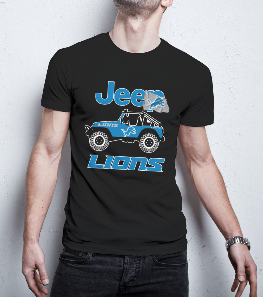 Jeep Lions Detroit Lions Flag Adventure T-Shirt