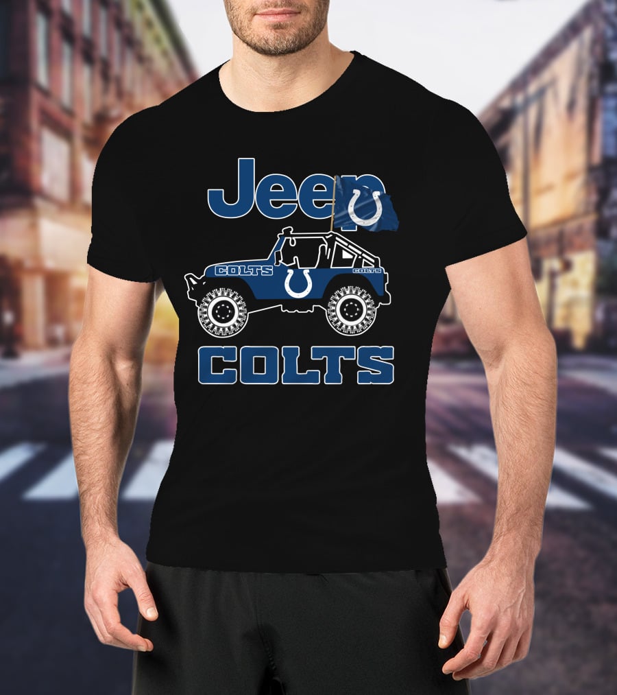 Jeep Indianapolis Colts Jeep Wrangler Logo Flag Colts Rugged Off-Road 4X4 T-Shirt