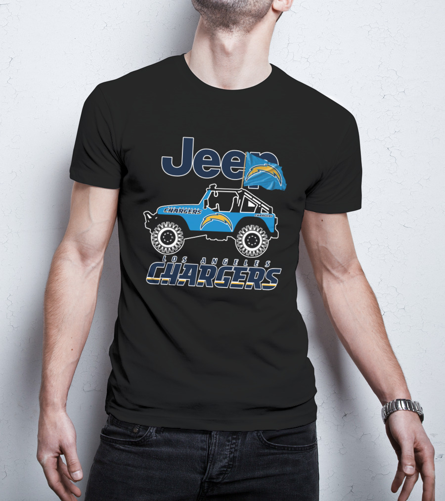 Los Angeles Chargers Jeep Nfl Team Logo Blue Flag Off-Road Adventure T-Shirt
