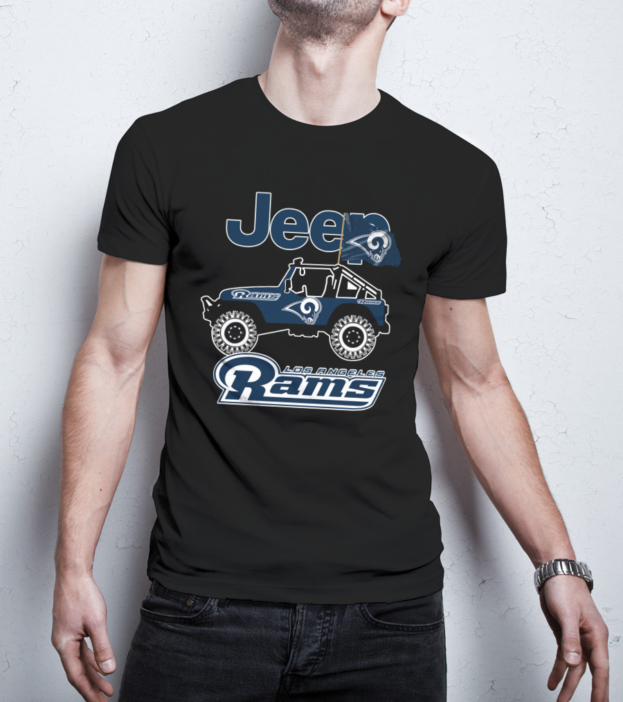 Los Angeles Rams Jeep Off-Road Adventure With Team Logo And Flag T-Shirt