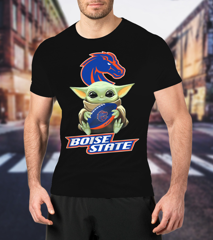 Boise State Broncos Baby Yoda Holding Football T-Shirt