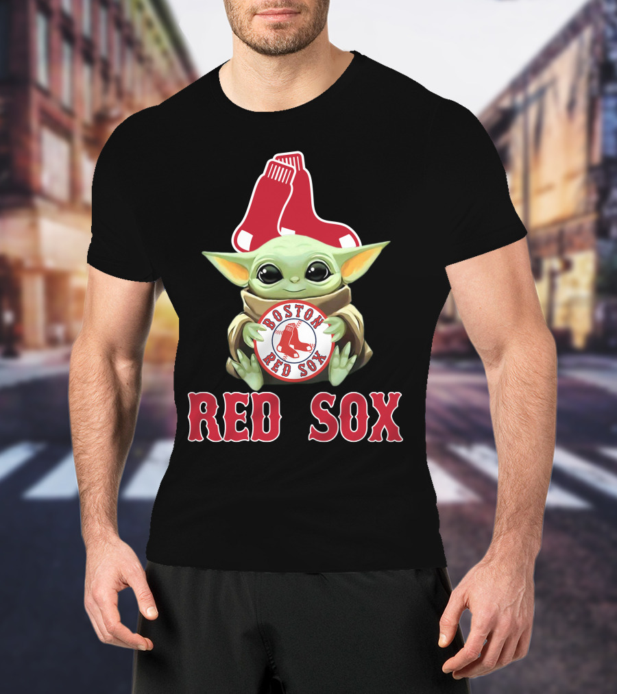 Boston Red Sox Baby Yoda With Team T-Shirt