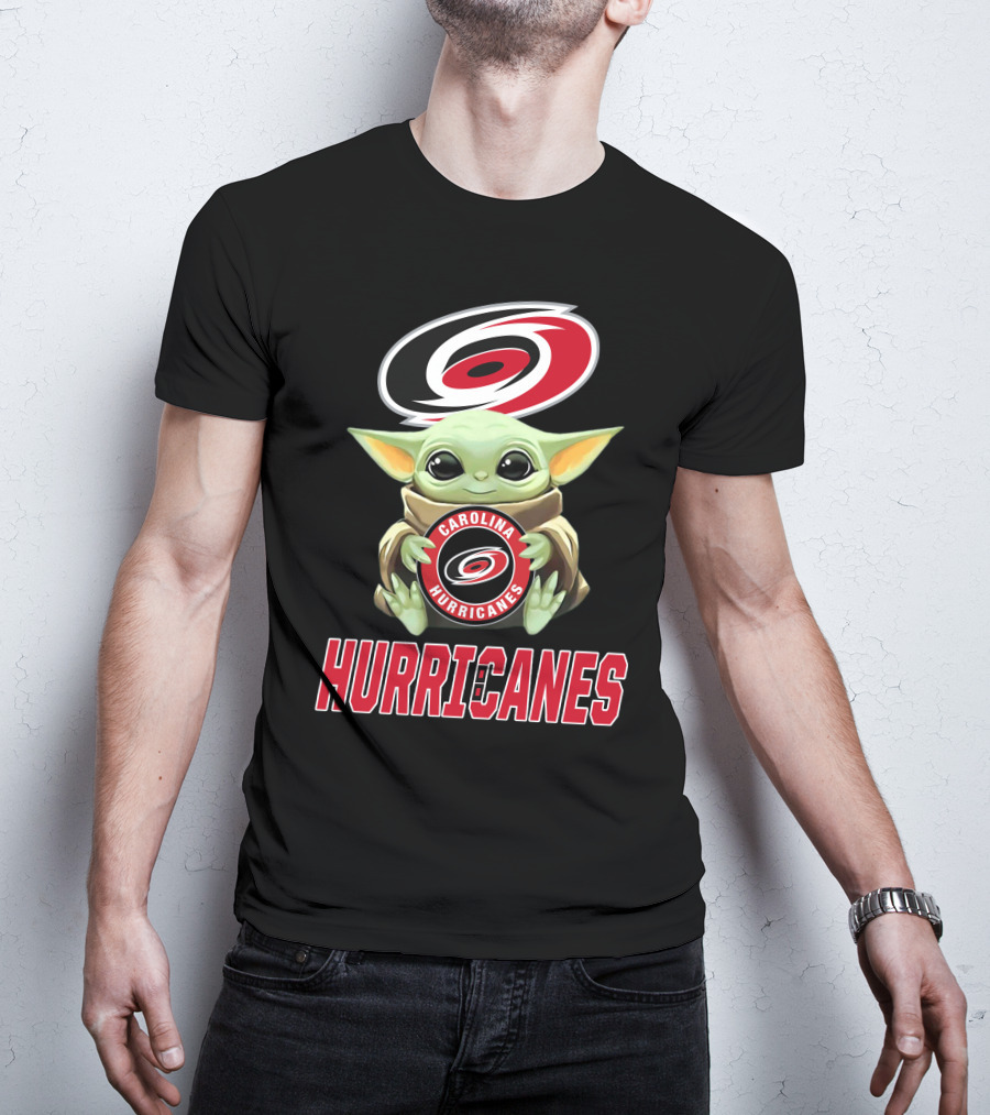 Carolina Hurricanes Baby Yoda Holding Team T-Shirt