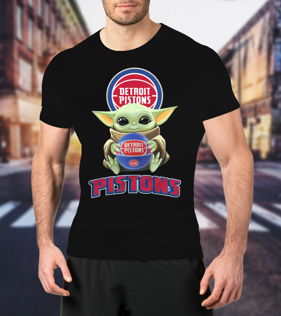 Detroit Pistons Baby Yoda Holding Basketball T-Shirt