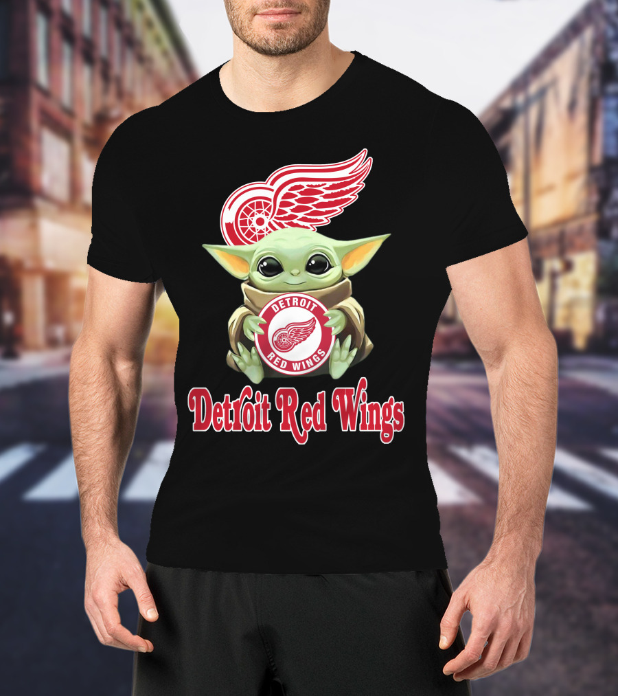 Detroit Red Wings Baby Yoda Holding T-Shirt