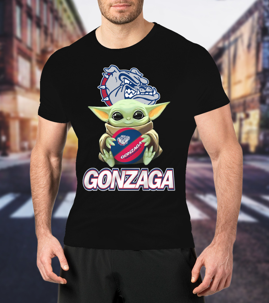 Gonzaga Bulldogs Baby Yoda Holding Basketball T-Shirt