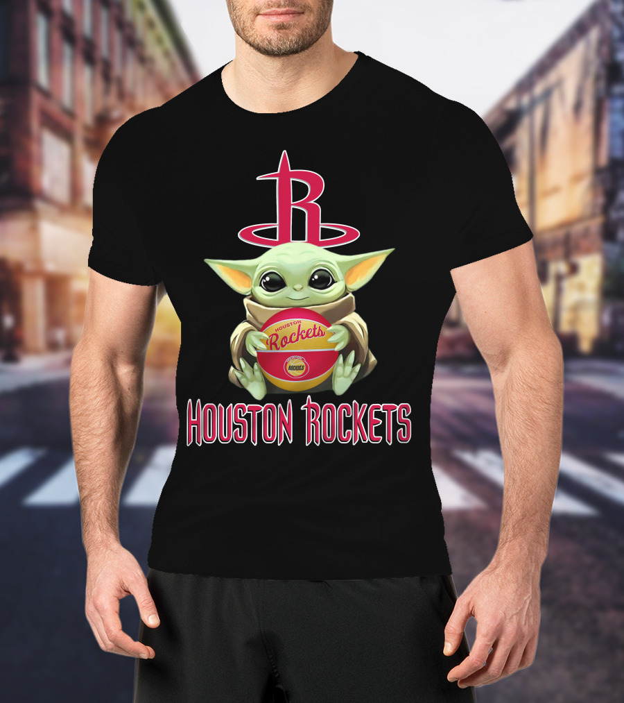 Houston Rockets Baby Yoda Basketball Nba Star Wars Crossover T-Shirt