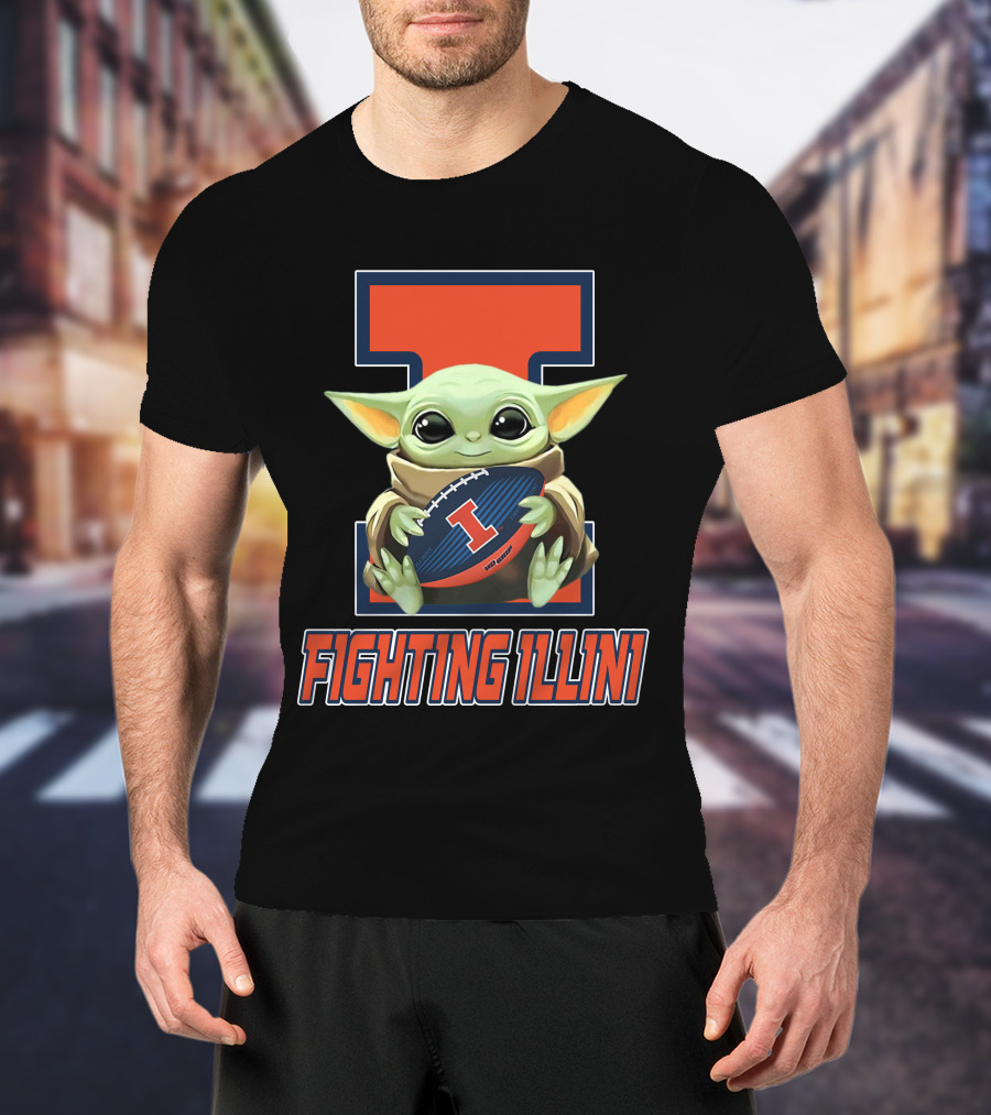 Illinois Fighting Illini Baby Yoda Football T-Shirt