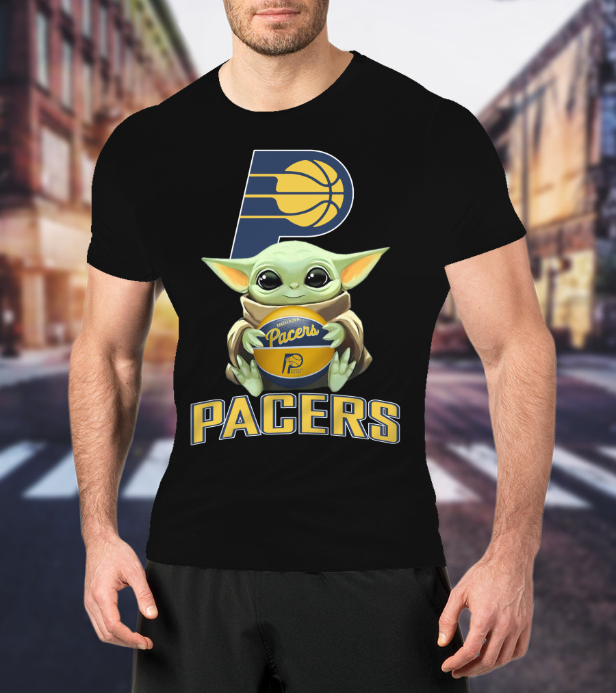Indiana Pacers Logo With Baby Yoda Holding Basketball T-Shirt