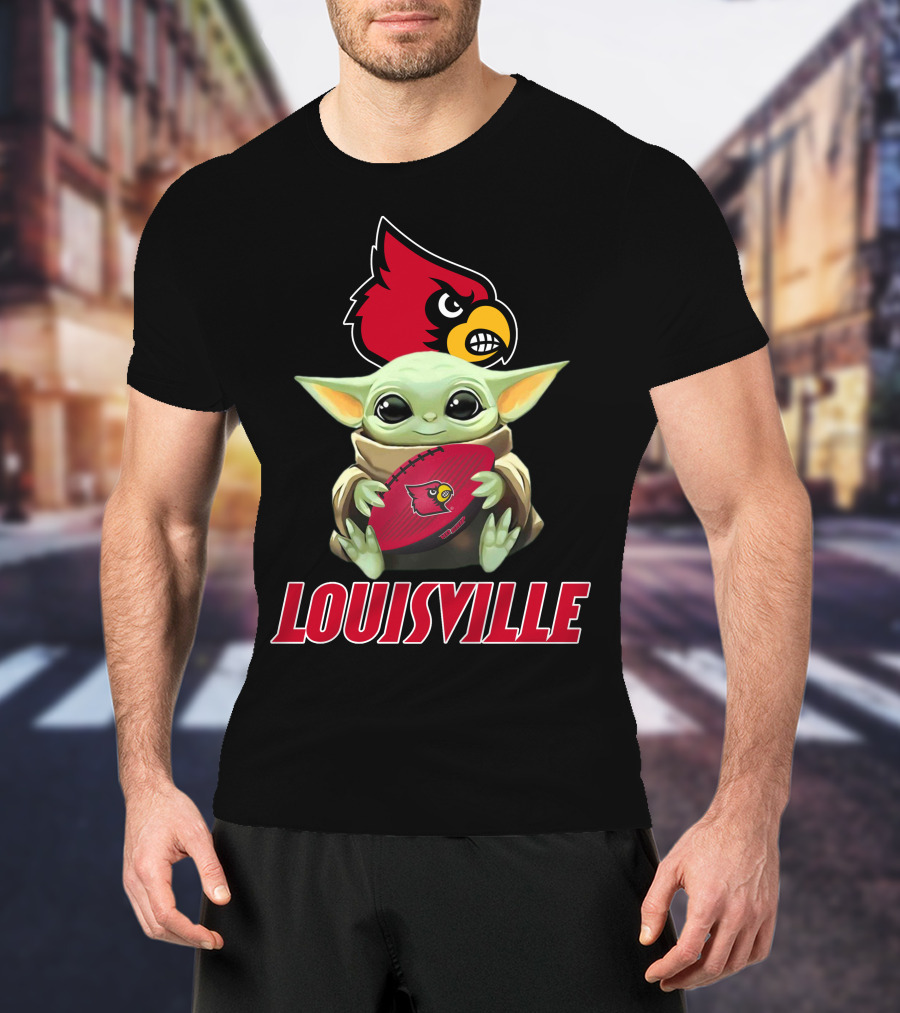 Louisville Cardinals Baby Yoda Holding Football T-Shirt