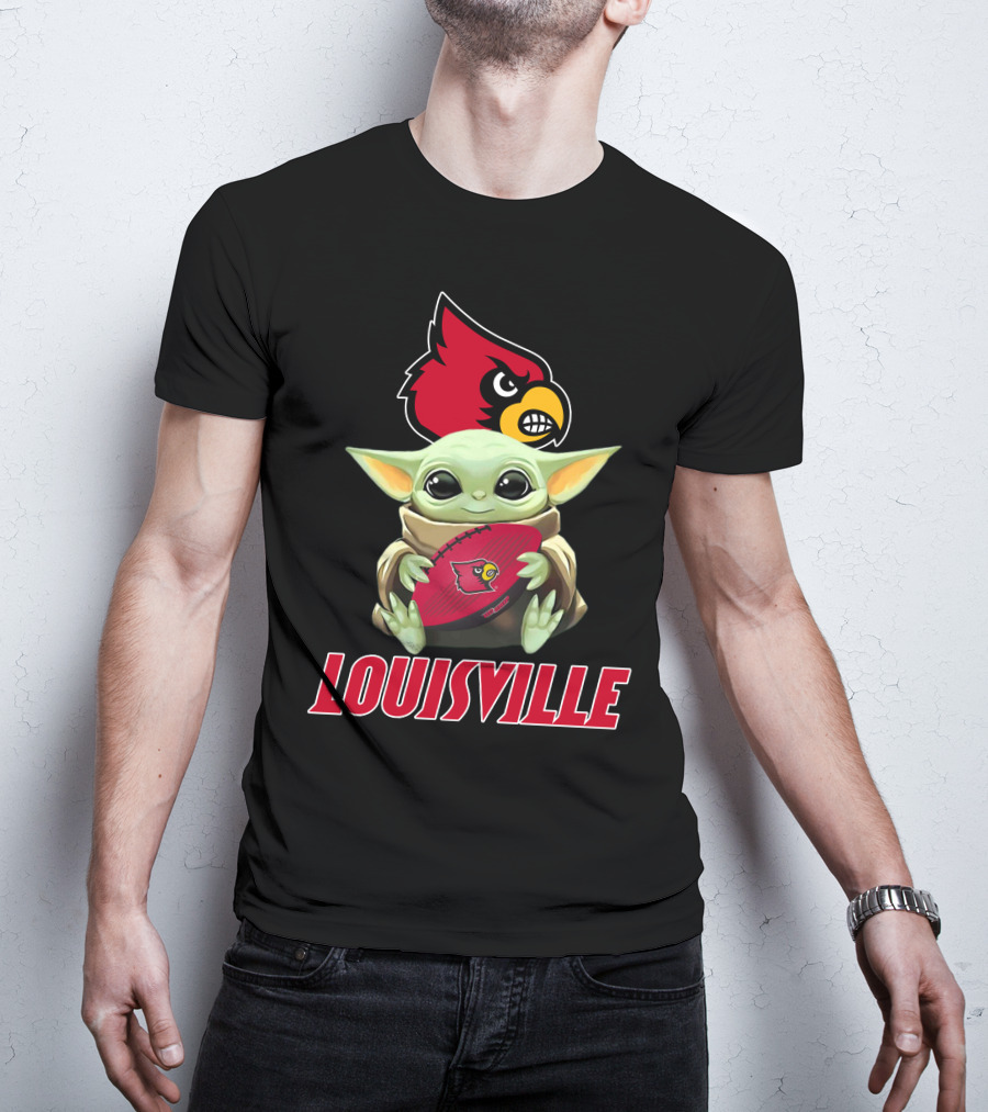 Louisville Cardinals Baby Yoda Holding Football T-Shirt