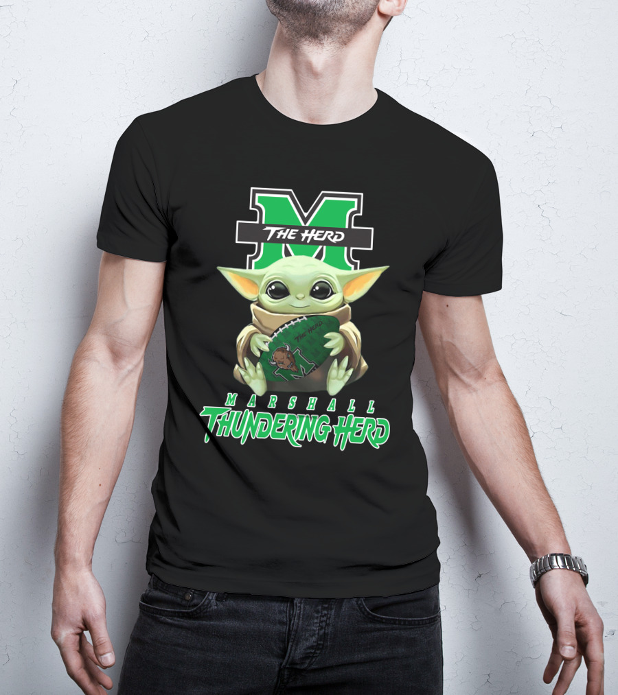 Marshall Thundering Herd Baby Yoda The Herd Football T-Shirt