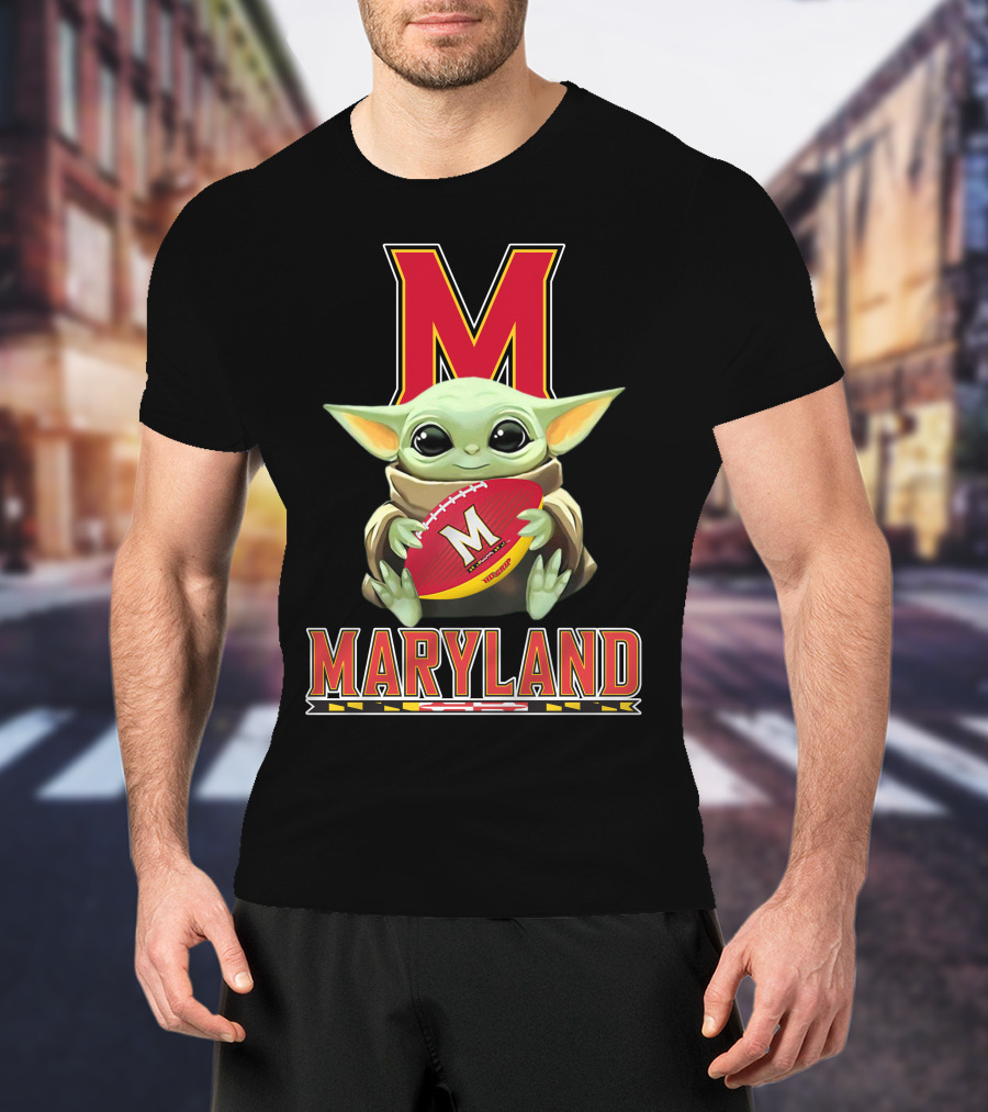 Maryland Terrapins Baby Yoda Football Fan T-Shirt