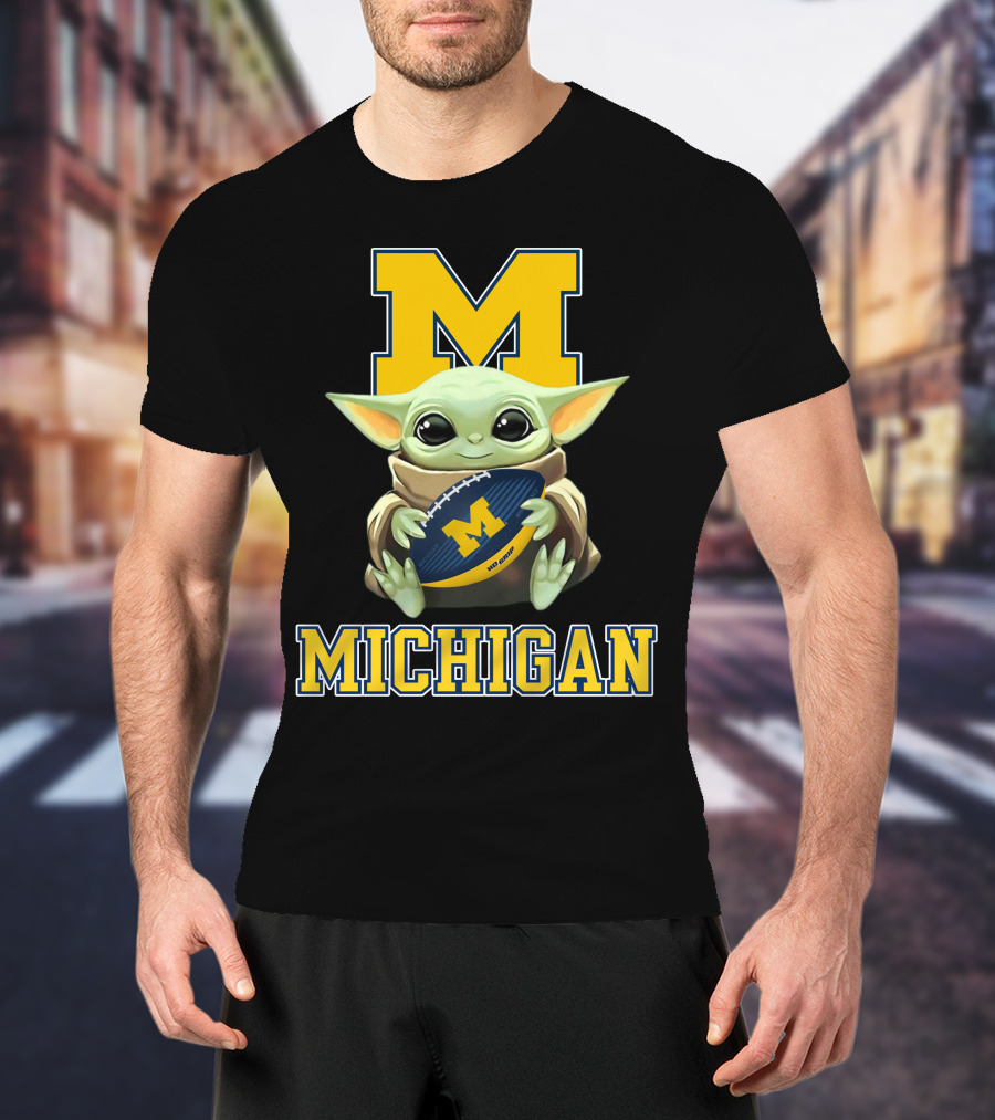 Michigan Wolverines Baby Yoda Football Fan Character M T-Shirt