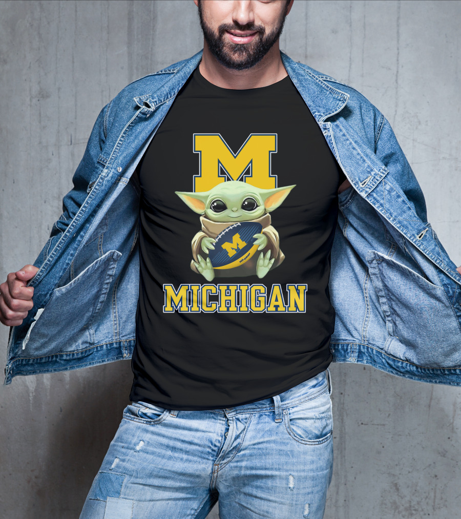 Michigan Wolverines Baby Yoda Football Fan Character M T-Shirt