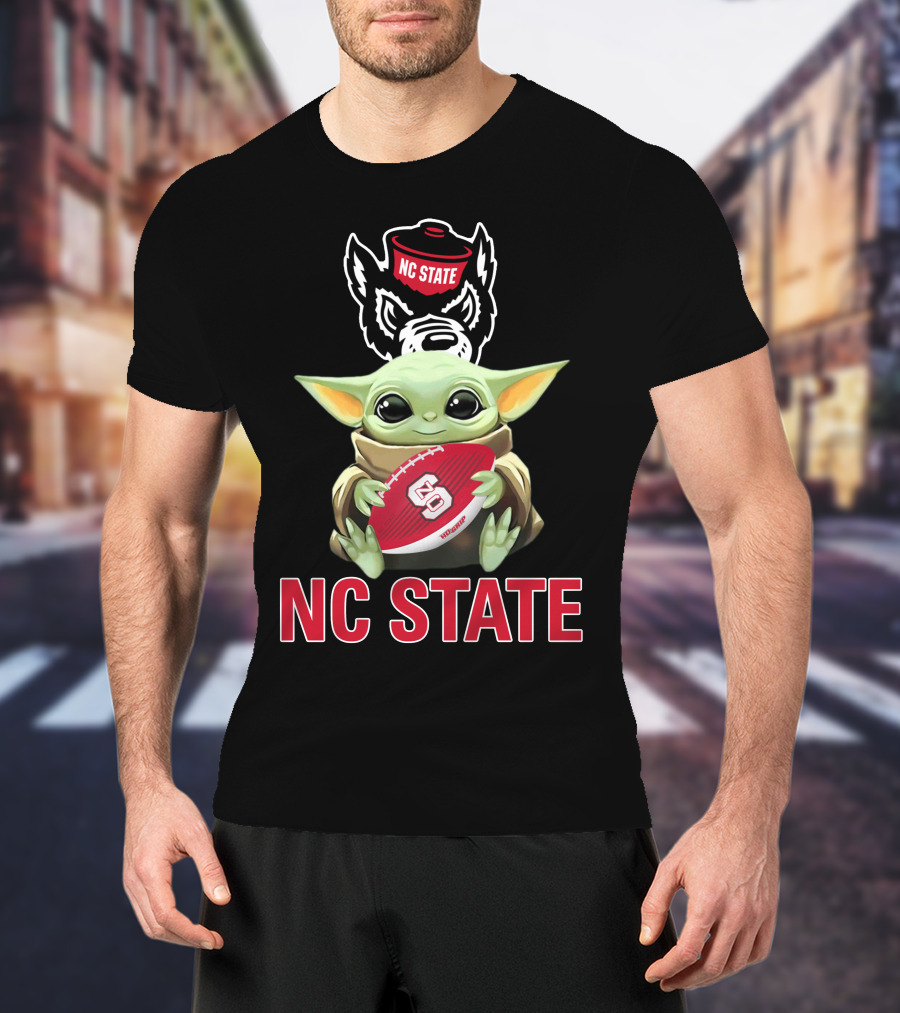 Nc State Wolfpack Baby Yoda Holding Football T-Shirt