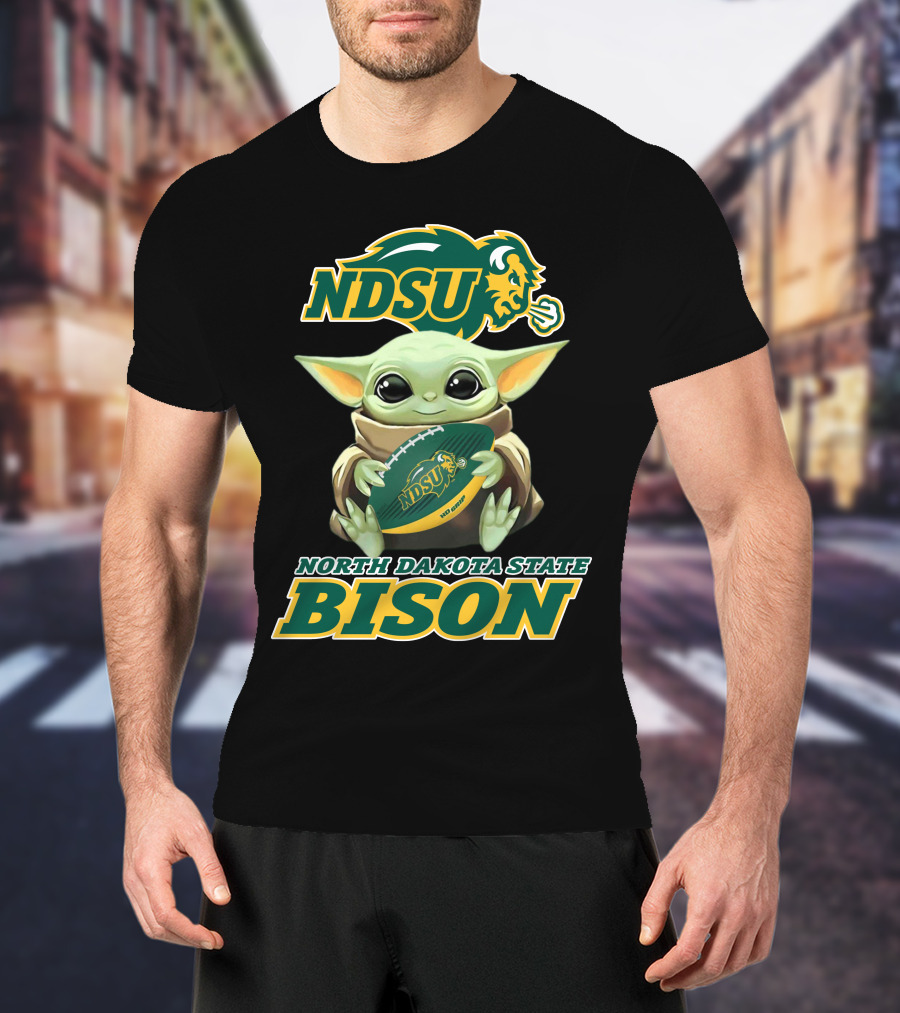 Ndsu North Dakota State Bison Baby Yoda Football T-Shirt