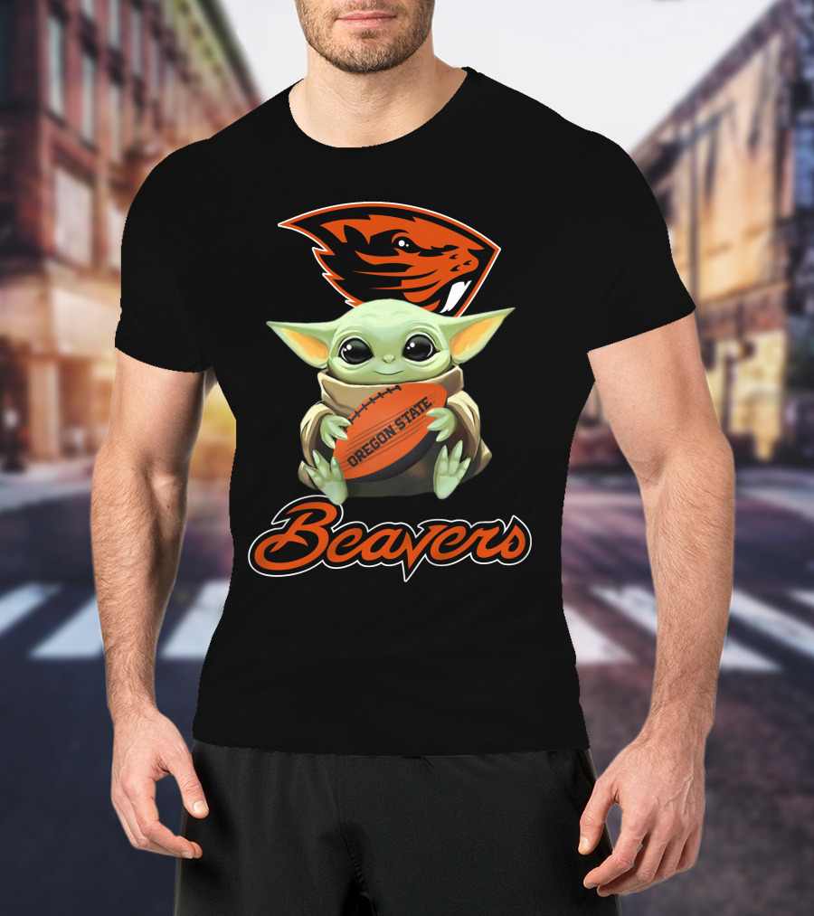Oregon State Beavers Baby Yoda Holding Football T-Shirt