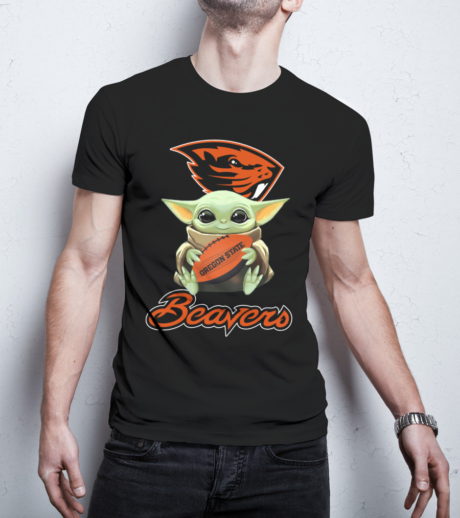 Oregon State Beavers Baby Yoda Holding Football T-Shirt