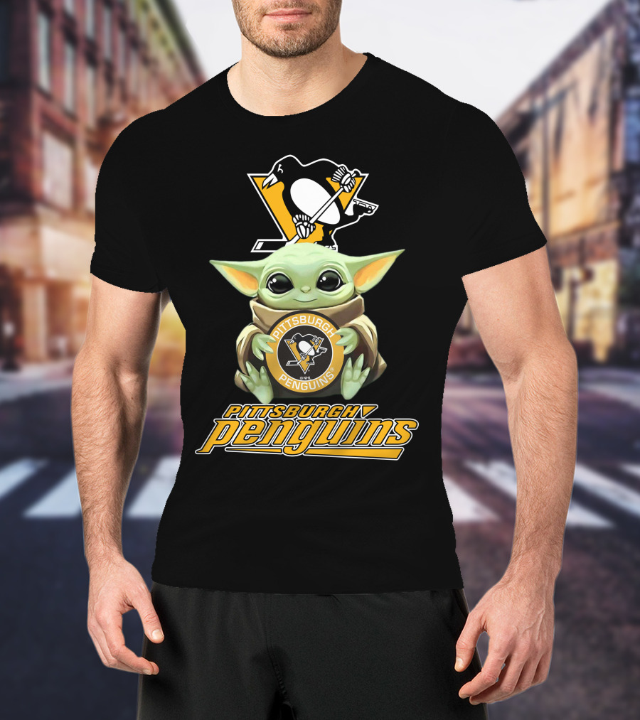 Pittsburgh Penguins Baby Yoda Holding Team T-Shirt