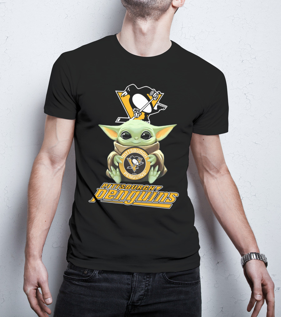 Pittsburgh Penguins Baby Yoda Holding Team T-Shirt