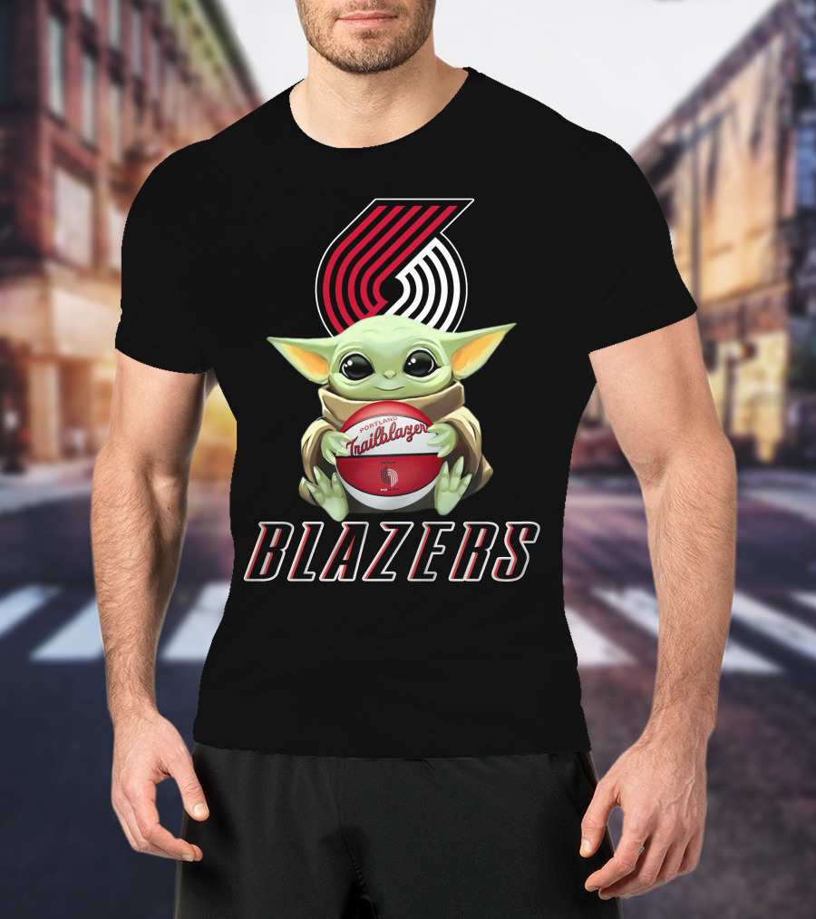 Portland Trail Blazers Baby Yoda Holding Basketball Fan Merch T-Shirt