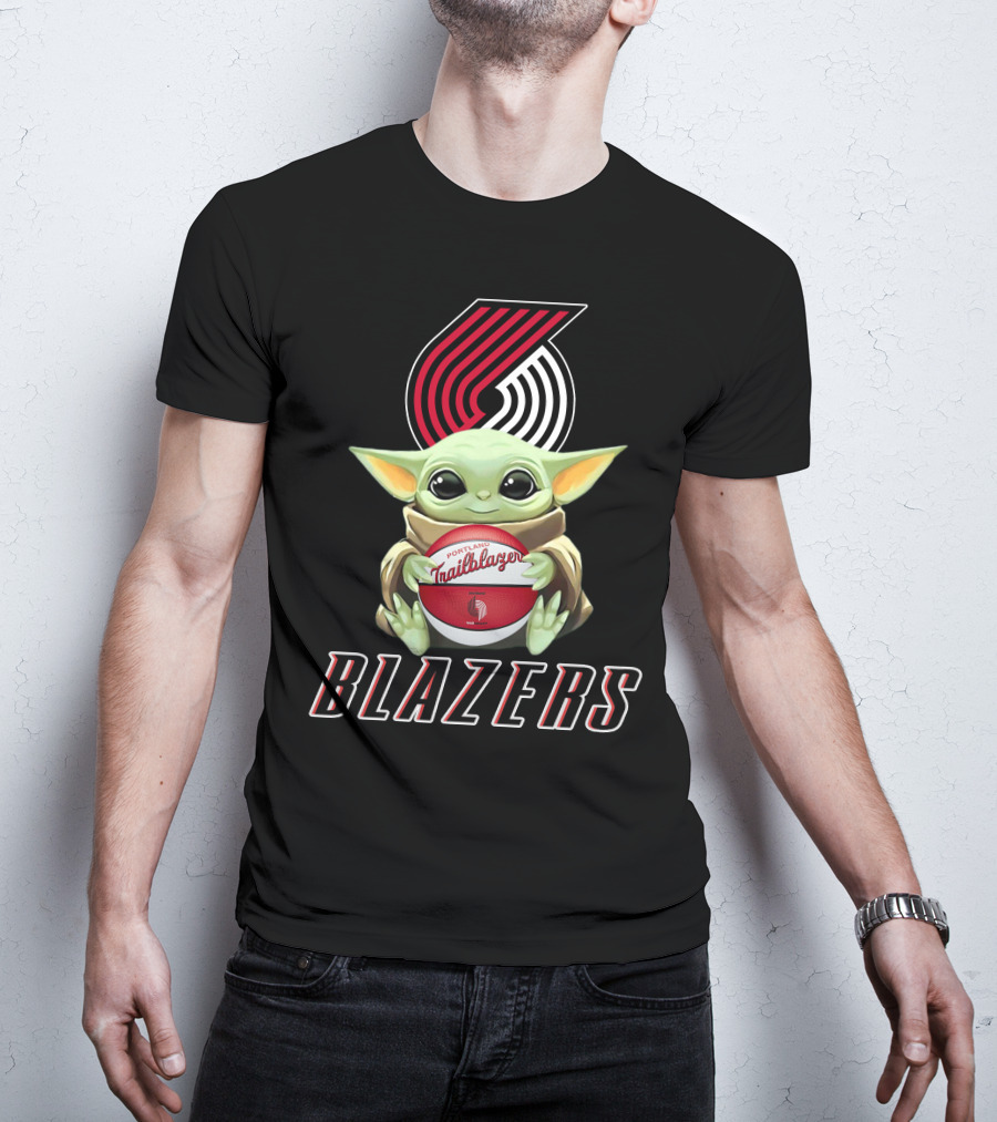 Portland Trail Blazers Baby Yoda Holding Basketball Fan Merch T-Shirt