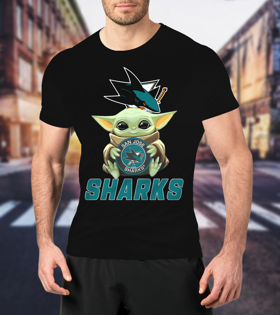 San Jose Sharks Baby Yoda Holding T-Shirt